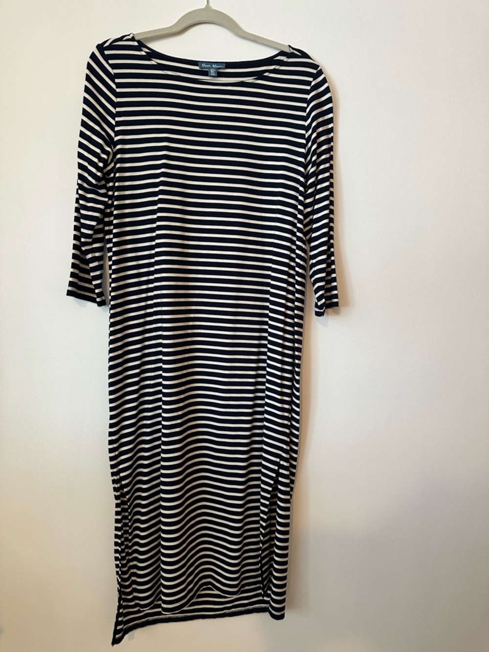 Classic Navy and White Striped Midi Dress - Boatneck